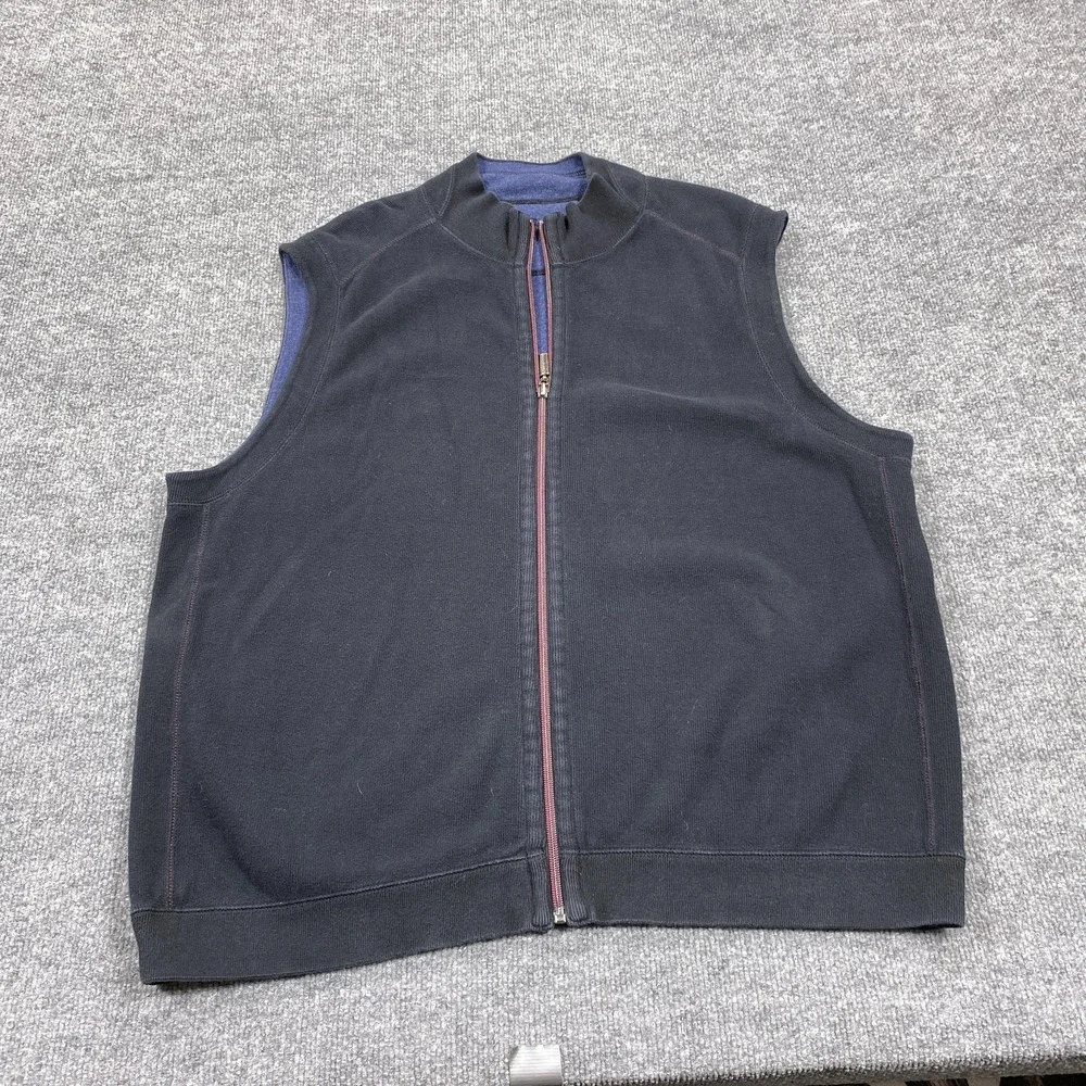 Tommy Bahama Sweater Vest Mens XL Blue Reversible Full Zip Mock Neck Casual